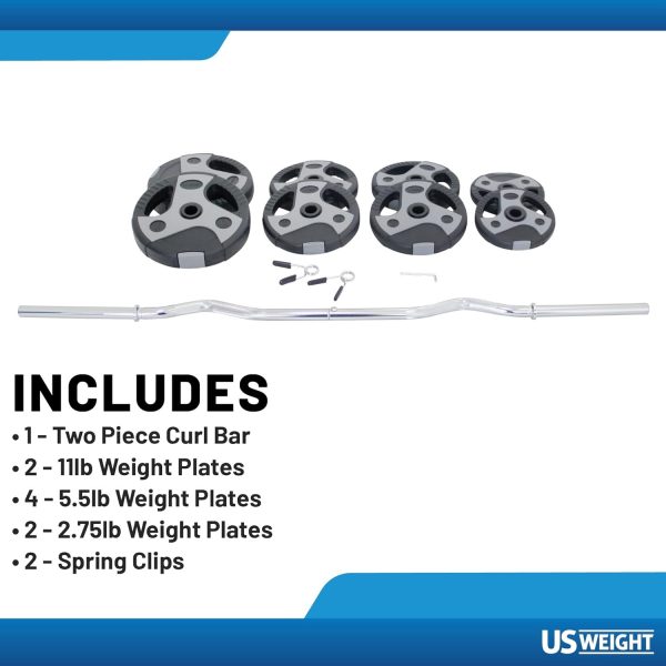 US Weight 60lb Curl Bar Weight Set with Spring Clips – Adjustable Workout - Image 6