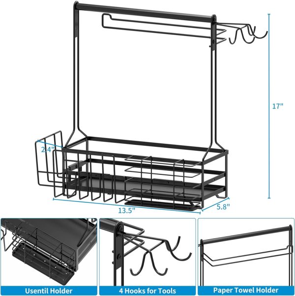 BBQ and Grill Caddy with Paper Towel Holder, Iron Steel Handle & 4 Hooks – - Image 2