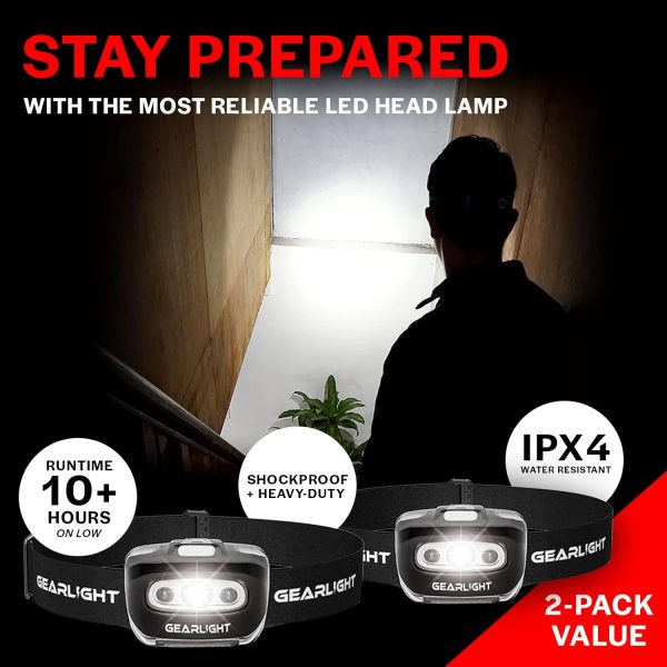 GearLight 2Pack LED Headlamp - Outdoor Camping Head Lamps with Adjustable - Image 2