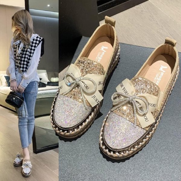 Women's Fashion Rhinestone Slip On Sneakers Casual Comfort Platform Walking - Image 4