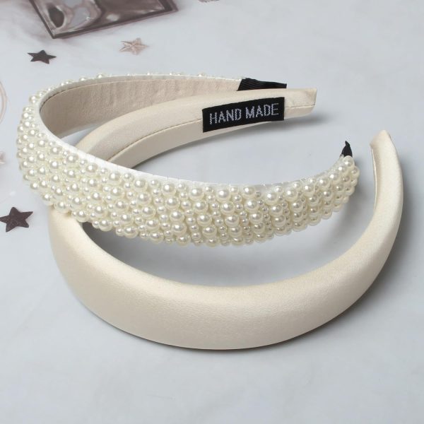 5PK White Pearl Headbands for Women Girls Cute Pearl dainty Headbands Bling - Image 5