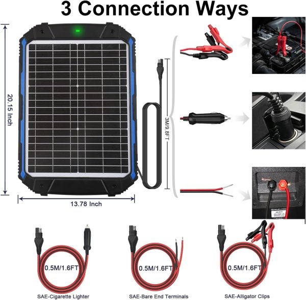SUNER POWER 20W 12V Solar Battery Trickle Charger & Maintainer PRO, - Image 5