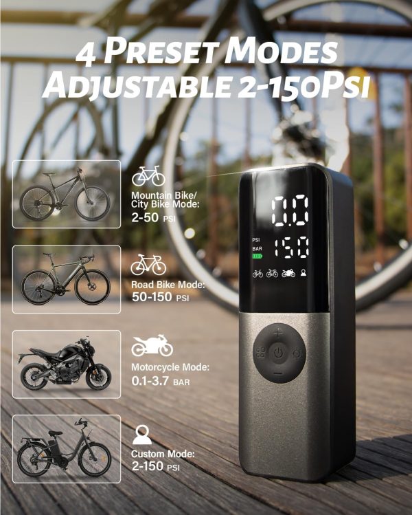 Bike Electric Air Pump: 150Psi Portable Bicycle Tire Pump with Digital - Image 5