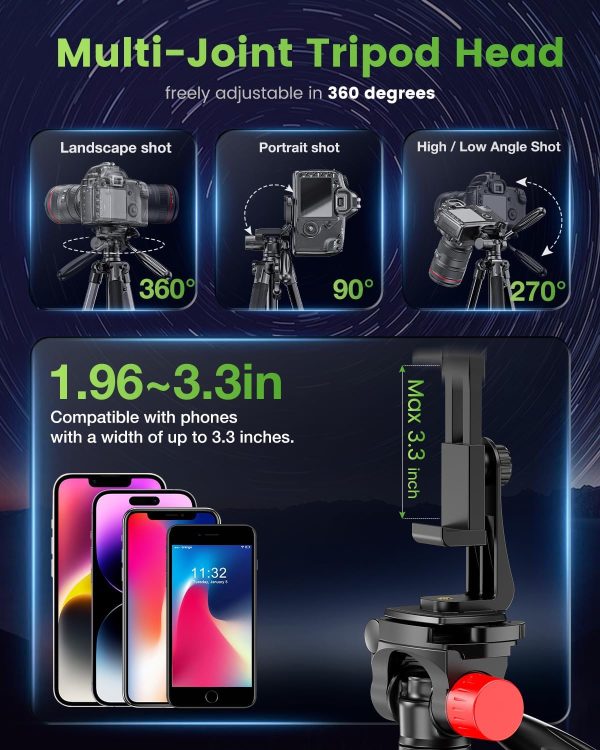 74"-Camera-Tripod, Porfessional Aluminum Heavy Duty Tripod Stand for - Image 5