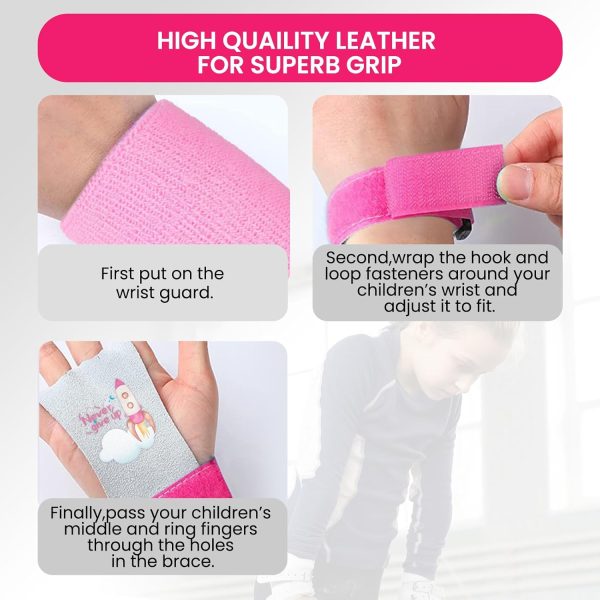 Amrta Gymnastics Grips Wristbands Sets for Girls Youth Kids 2 Pair Palm - Image 3