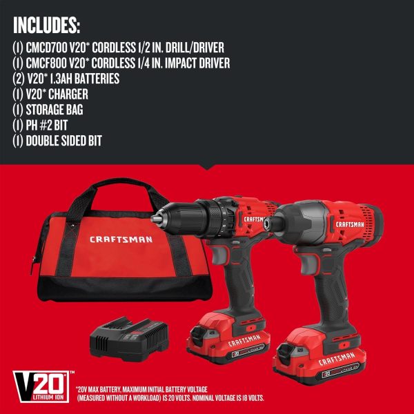 CRAFTSMAN V20 MAX Cordless Drill and Impact Driver, Power Tool Combo Kit - Image 3