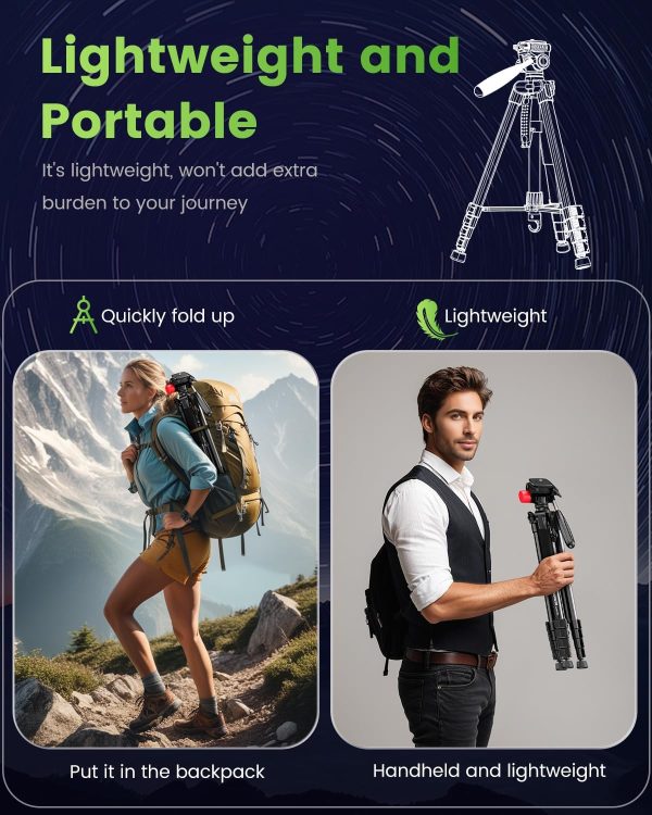 74"-Camera-Tripod, Porfessional Aluminum Heavy Duty Tripod Stand for - Image 4