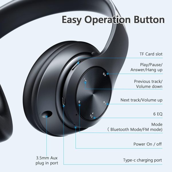 Bluetooth Headphones Over Ear, 60 Hours Playtime Foldable Headphones - Image 5