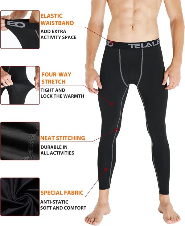 TELALEO 2 Set Mens Thermal Underwear Fleece Lined Long Johns 4 Pcs Base - Image 4