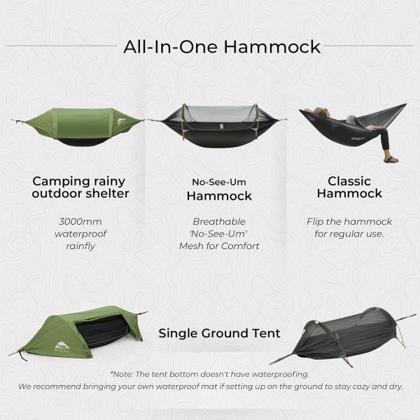 Camping Hammock Tent with Mosquito Net & RainFly, 3 in 1 Waterproof - Image 6