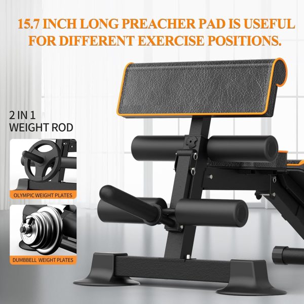 Adjustable Weight Bench, Multi-function Preacher Curl Bench for Home Gym, - Image 3