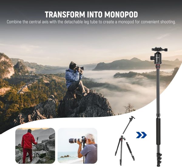 NEEWER 77 inch Camera Tripod Monopod for DSLR, Phone with 360° Panoramic - Image 6