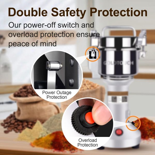 Goldtouch 150g High Speed Electric Grain Mill Grinder, 1500W 110V Stainless - Image 2