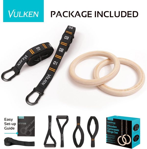 Vulken Wooden Gymnastic Rings with Adjustable Numbered Straps. 1.1'' - Image 7
