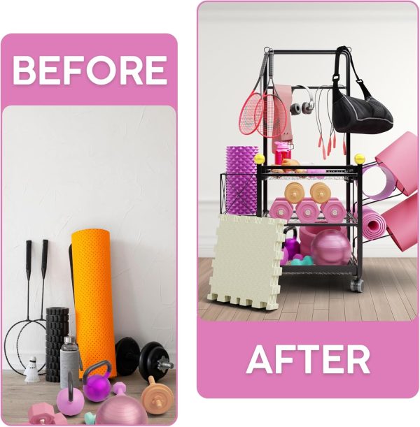 Weight Rack for Home Gym with 6 Exercise Mats - Durable Metal Dumbell Rack, - Image 3