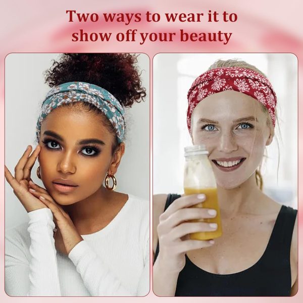 AMCAMI Boho Headbands for Women Wide Bandana Headbands Non Slip Workout - Image 3