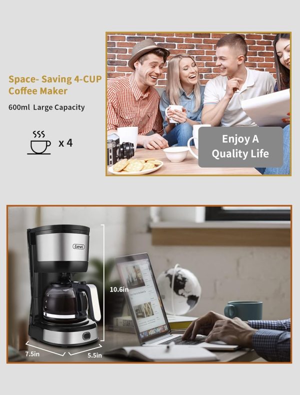 Gevi 4-Cup Coffee Maker, Small Drip Coffeemaker Compact Coffee Pot Brewer - Image 4