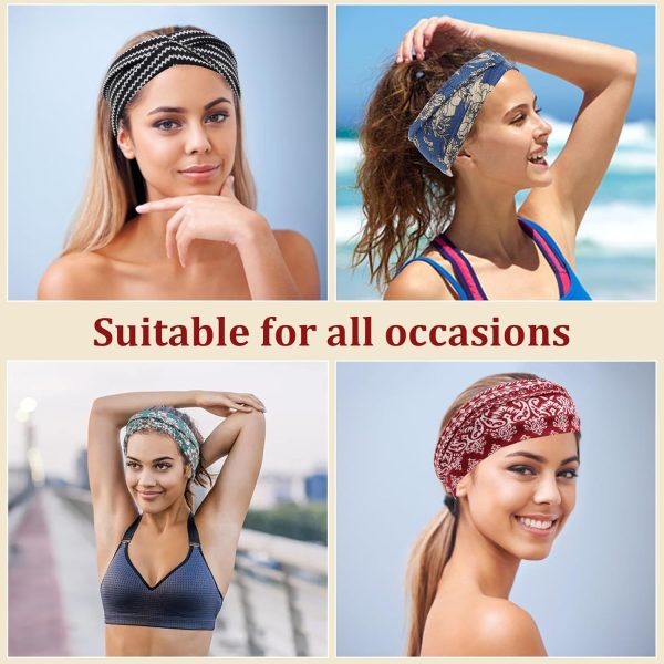 AMCAMI Boho Headbands for Women Wide Bandana Headbands Non Slip Workout - Image 4