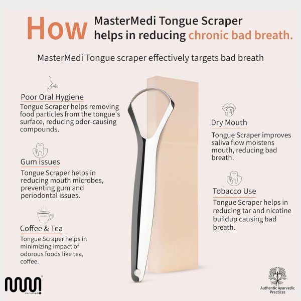 MasterMedi Tongue Scraper for Adults, 100% Stainless Steel Tongue Scrubber - Image 3