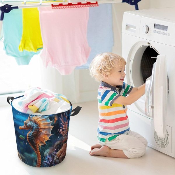 Laundry Basket Hamper Ocean Seahorse Waterproof Dirty Clothes Hamper - Image 5