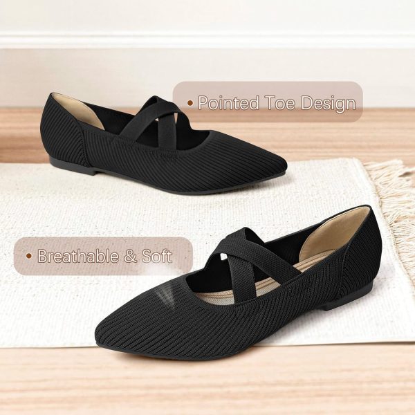Women's Flats Shoes Pointed Toe Knit Washable Comfortable Dressy Mary Jane - Image 3