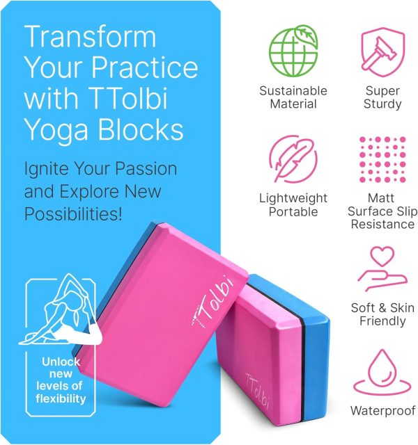 Yoga Blocks 2 Pack Kit with Dance Stretch Band & Guide: Non-Slip EVA Foam - Image 3