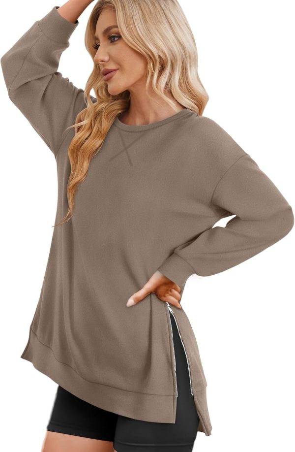 WIHOLL Women's Oversized Lightweight Sweatshirt with Side Slit Zipper Soft - Image 3