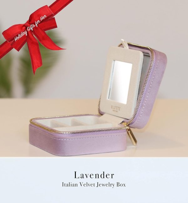 BLUTETE Travel Jewelry Box Organizer Velvet Travel Case With Mirror Rings - Image 2