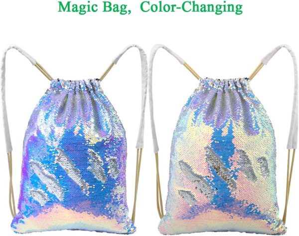 MHJY Sparkly Drawstring Backpack Mermaid Sequin Dance Bag Sports Gym Beach - Image 2