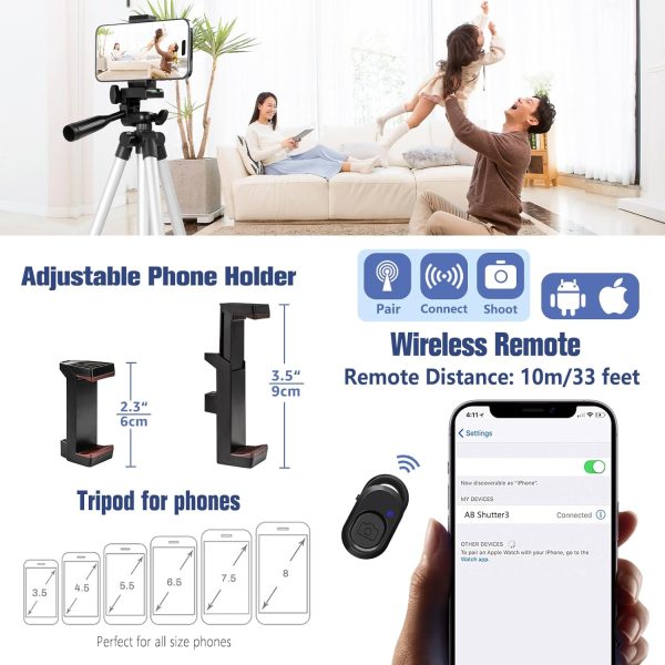 Phone Tripod, Lusweimi 44-inch iPhone Tripod with Phone Holder - Image 4