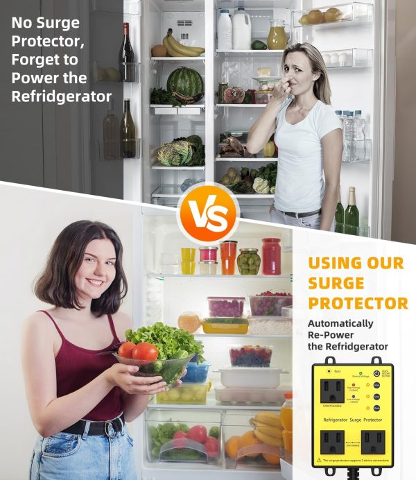 Refrigerator Surge Protector, 3Outlet 120V for Home Appliance, Time Delay, - Image 5