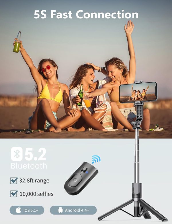 Selfie Stick Tripod with Light, 45'' Selfie Stick with Wireless Remote, - Image 4