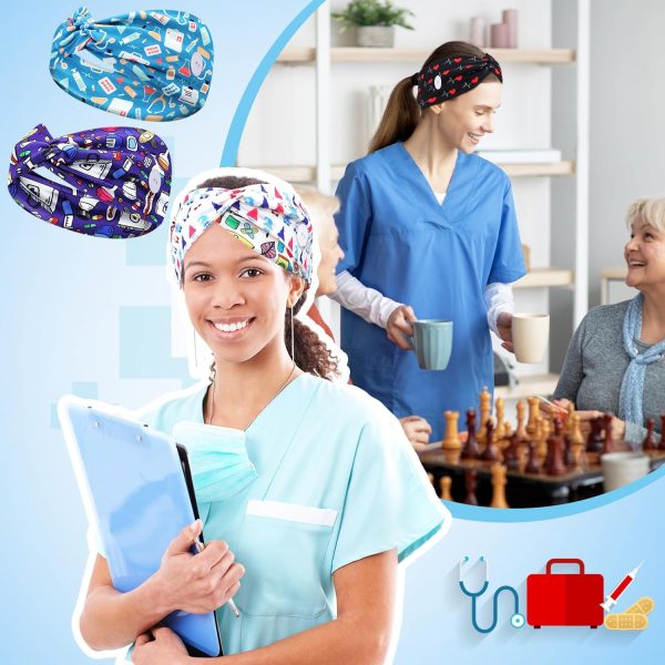 Jexine 20 Pcs Women Nurse Headbands with Button Wide Nurse Headbands for - Image 3