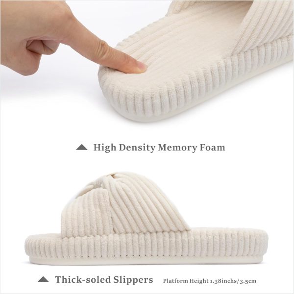 Chantomoo Slippers for Women Memory Foam House Bedroom Corduroy Bow - Image 2