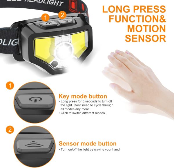 Headlamp Rechargeable, 2-Pack 1200 Lumen Super Bright with White Red LED - Image 3