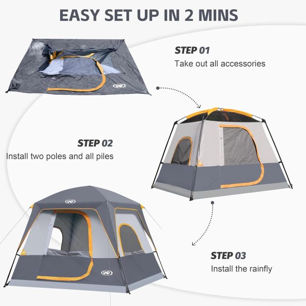 UNP 4-Person Tent, Portable Cabin Tent, Camping Tent 4-Person Easy Set Up, - Image 5