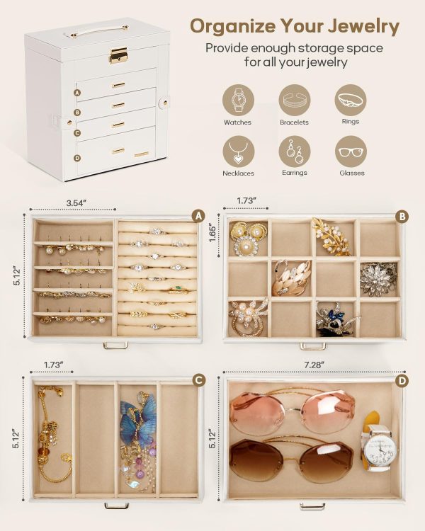 Homde Synthetic Leather Huge Jewelry Box Mirrored Watch Organizer Necklace - Image 3