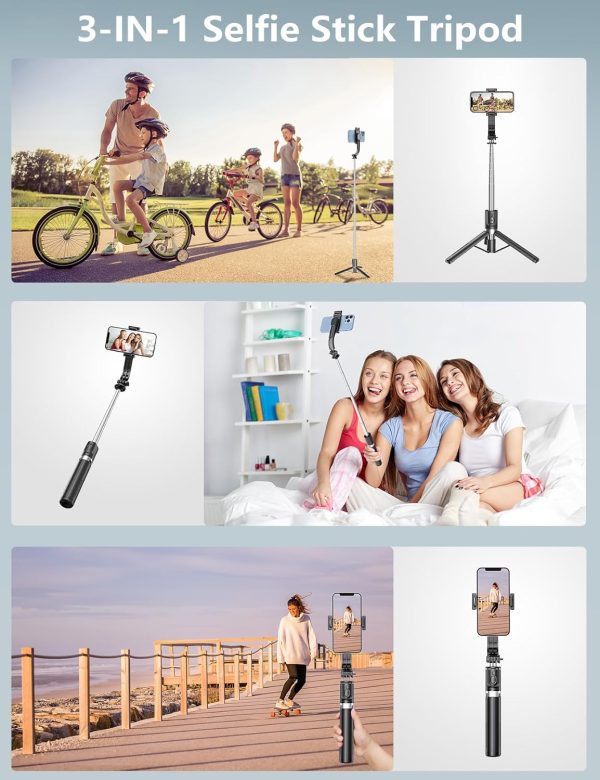 Selfie Stick Tripod with Light, 45'' Selfie Stick with Wireless Remote, - Image 6