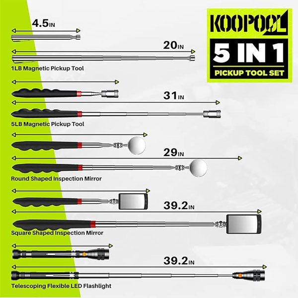 Telescoping Magnetic Pickup Tool Set-Extendable Magnet Flashlight with - Image 6