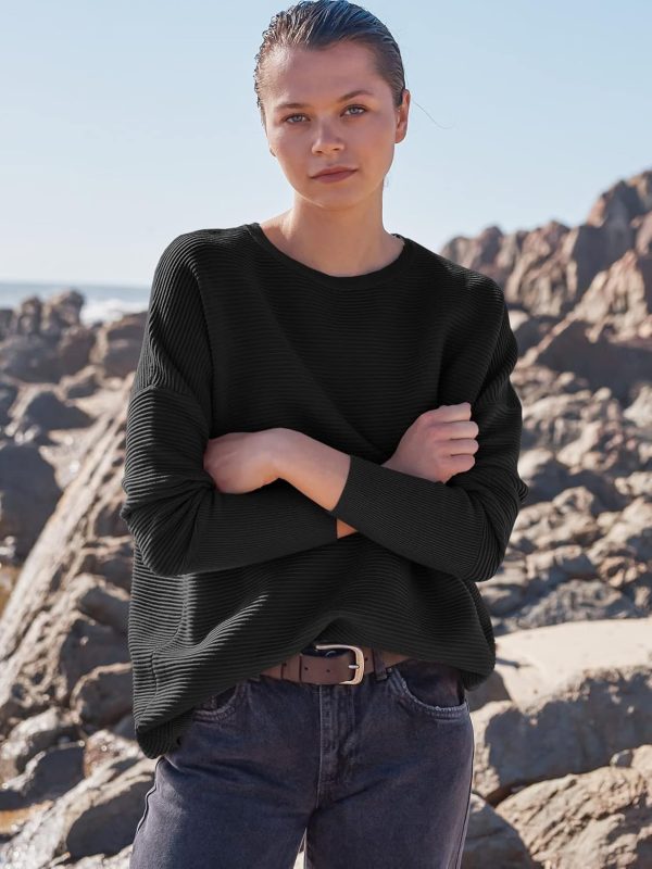 ANRABESS Women Crewneck Long Batwing Sleeve Casual Loose Fit Ribbed Knit - Image 2