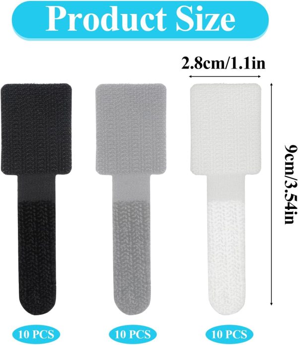 Hook and Loop Cable Ties 30pcs Reusable Cable Ties, Self Adhesive Hook and - Image 2