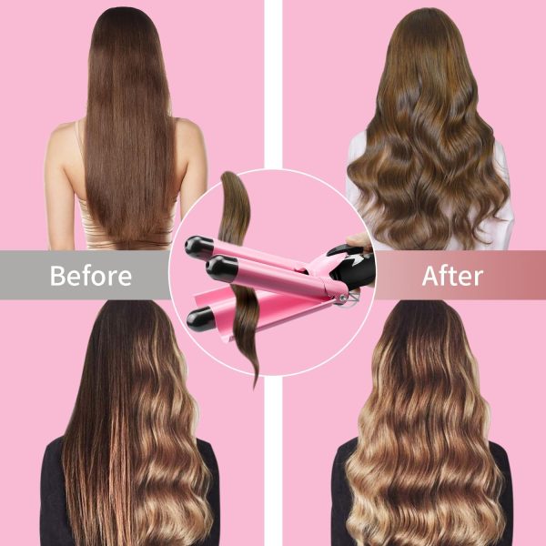 3 Barrel Curling Iron Hair Crimper: Aleath Dual Voltage Three Barrels Hair - Image 5
