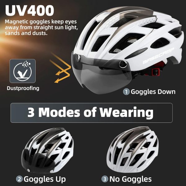 Bike Helmet, Basecamp Bicycle Helmet with Rear Light & Detachable Magnetic - Image 2