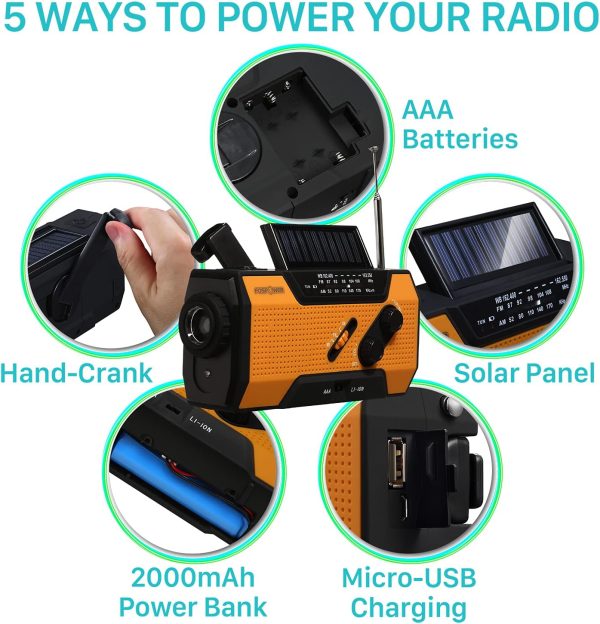 FosPower Emergency Weather Radio (Model A1) NOAA/AM/FM with 7400mWh - Image 5