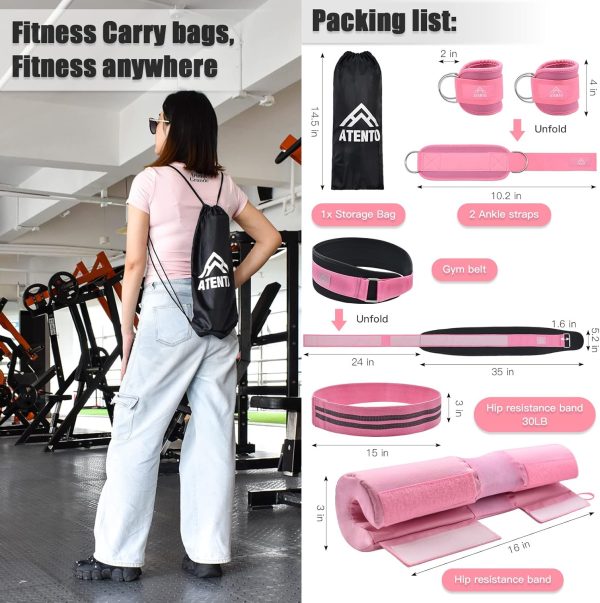 ATENTO 6 Pcs Barbell Pad Set with Weight Lifting Belt, Thick Cushion Hip - Image 7