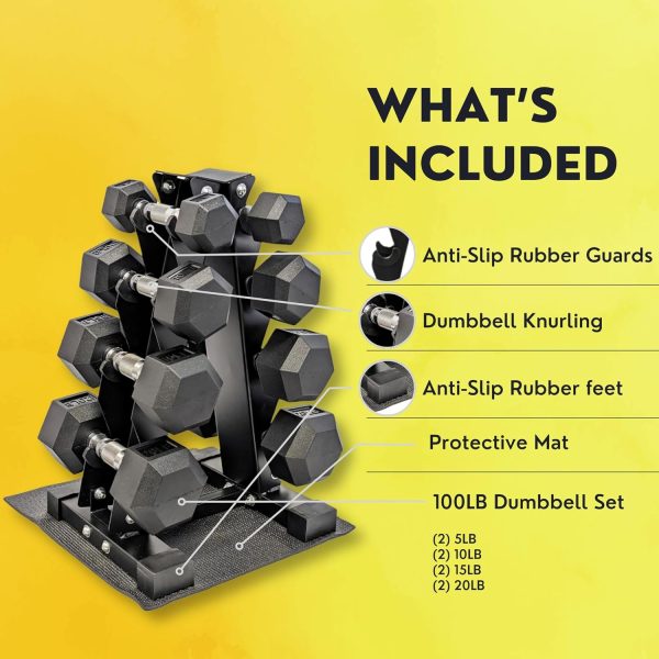 HulkFit 100lb Dumbbell Set with Heavy-Duty 4-Tier A-Frame Rack and - Image 3