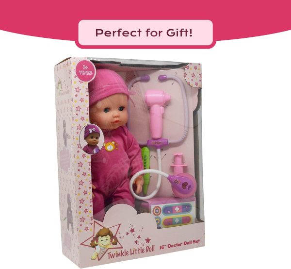 Interactive 16” Baby Doll Toy Doctor Kit with Light Up Heartbeat Sound - Image 6