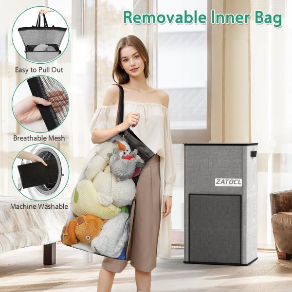 Laundry Hamper with Lid 110L, Large & Tall Laundry Basket with Removable - Image 3