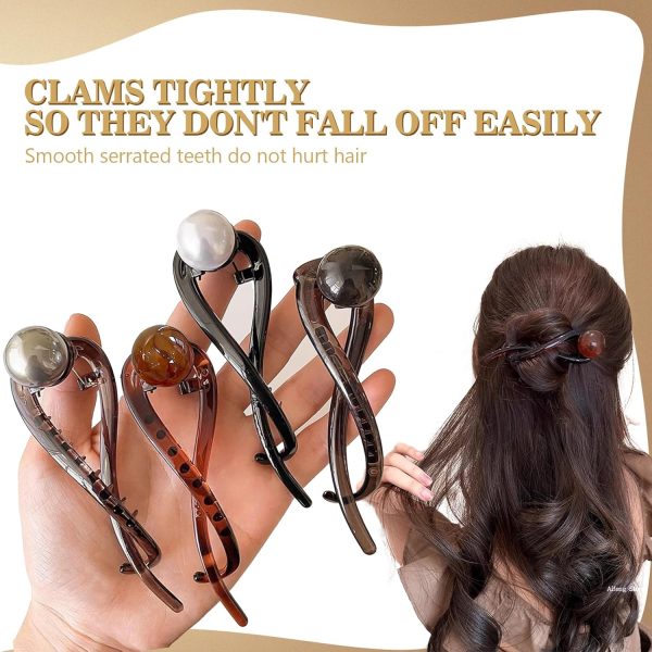 4 Pieces Pearl Banana Clip,Elegant Hair Clips for Women,Vintage Hair - Image 6