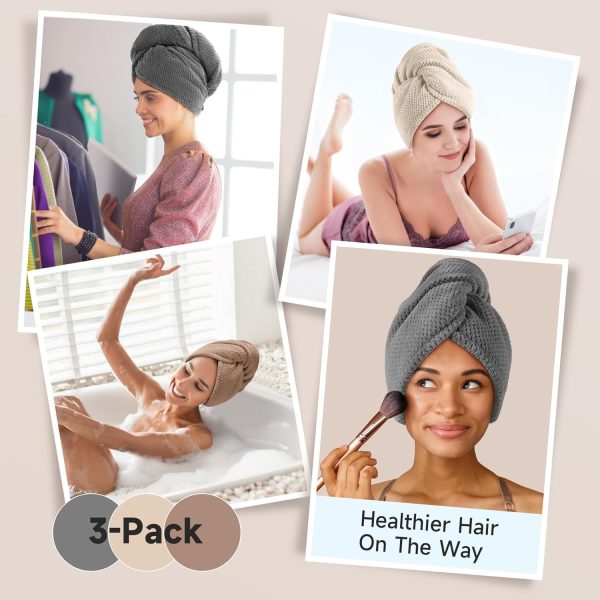 3 Pack Microfiber Hair Towel Wrap for Curly Hair, Super Absorbent Hair - Image 2